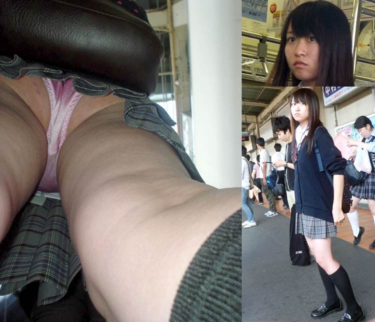 触り心地が良さそうなサテン生地パンツが食い込むJKを逆さ撮り