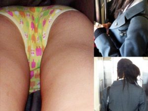 【綿パンツJK逆さ撮り盗撮エロ画像】柄付きの可愛い綿製下着を履いた制服姿の女子校生たちを街中でクロッチ接写撮りｗｗ