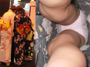 【浴衣逆さ撮り盗撮エロ画像】気温も上がり祭りの時期もそろそろ到来…柄浴衣を着た素人女子たちのクロッチ接写撮りｗｗ